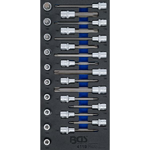 Tool Tray 1/3: Bit Socket Set | 12.5 mm (1/2") | T-Star (for Torx) | 26 pcs.