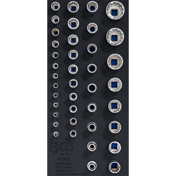 Tool Tray 1/3: Sockets 12-point | 6.3 mm (1/4"), 10 mm (3/8"), 12.5 mm (1/2") | 40 pcs.