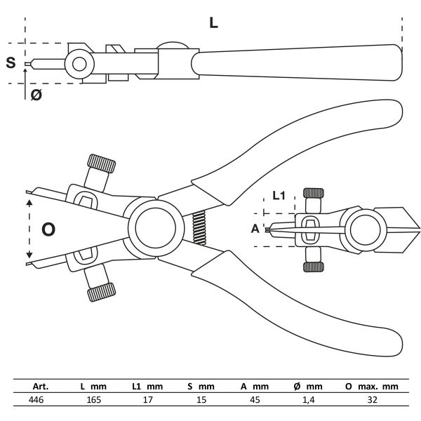 Alicates de puntas (circlip) | para anillos de retención interiores |165 mm