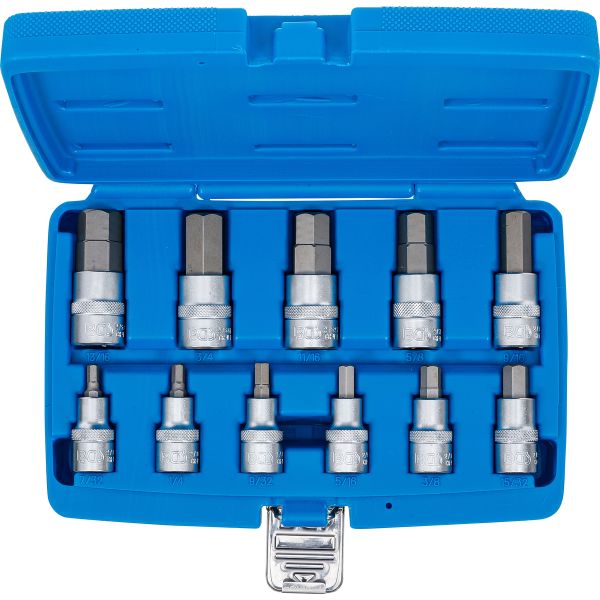 Bit Socket Set | 12.5 mm (1/2") Drive | internal Hexagon 7/32" - 13/16" | Inch Sizes | 11 pcs.