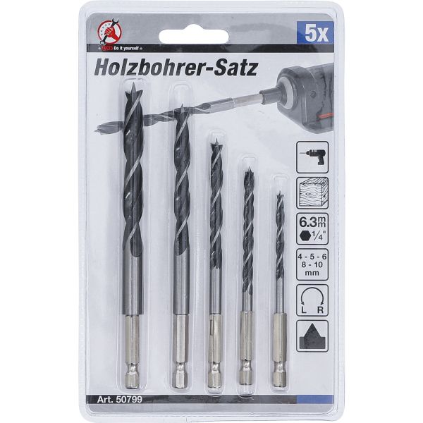 Wood Drill Set | 6 - 14 mm | 6-point shaft | 5 pcs.