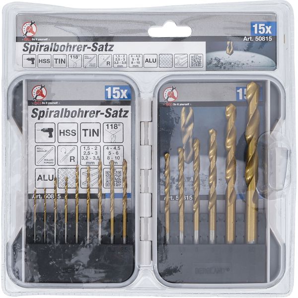 HSS Drills Set | titanium nitrated | 1.5 - 10 mm | 15 pcs.