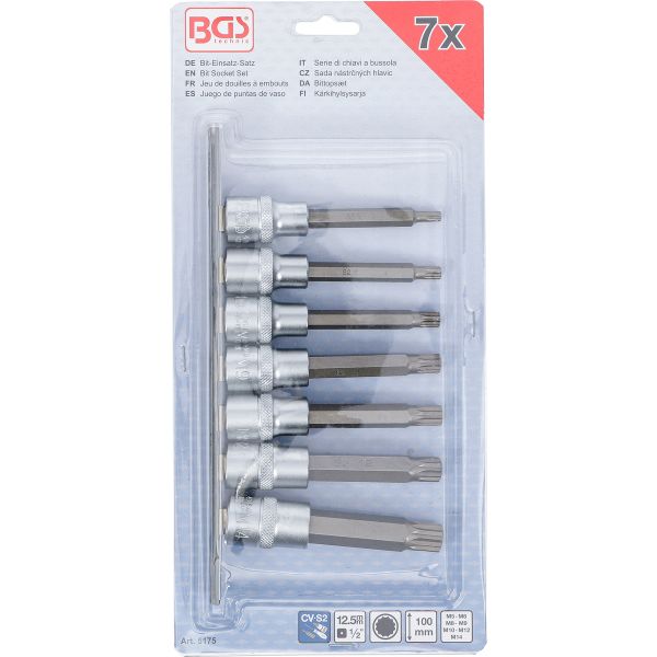 Bit Socket Set | 12.5 mm (1/2") Drive | Spline (for XZN) M5 - M14 | 7 pcs.