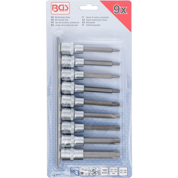 Jeu de douilles à embouts | carré femelle 12,5 mm (1/2") | profil T (pour Torx) | 9 pièces