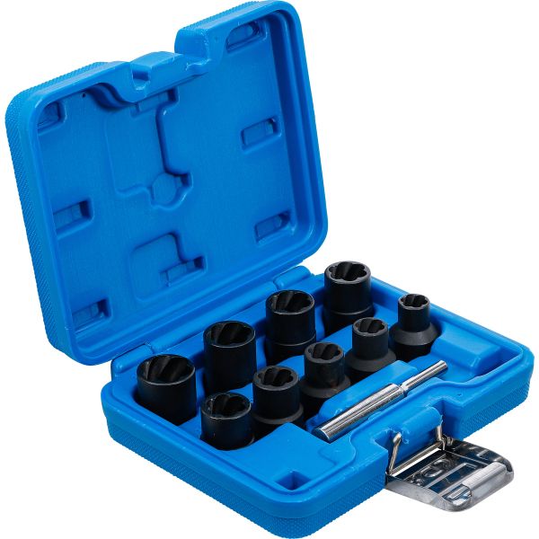 Twist Socket Set (Spiral Profile) / Screw Extractor | 12.5 mm (1/2") Drive | 10 - 19 mm | 10 pcs.