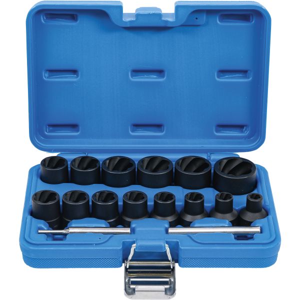 Twist Socket Set (Spiral Profile) / Screw Extractor | 12.5 mm (1/2") Drive | 8 - 27 mm | 16 pcs.