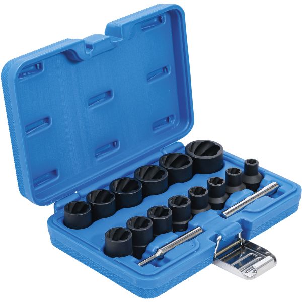 Twist Socket Set (Spiral Profile) / Screw Extractor | 12.5 mm (1/2") Drive | 8 - 27 mm | 16 pcs.