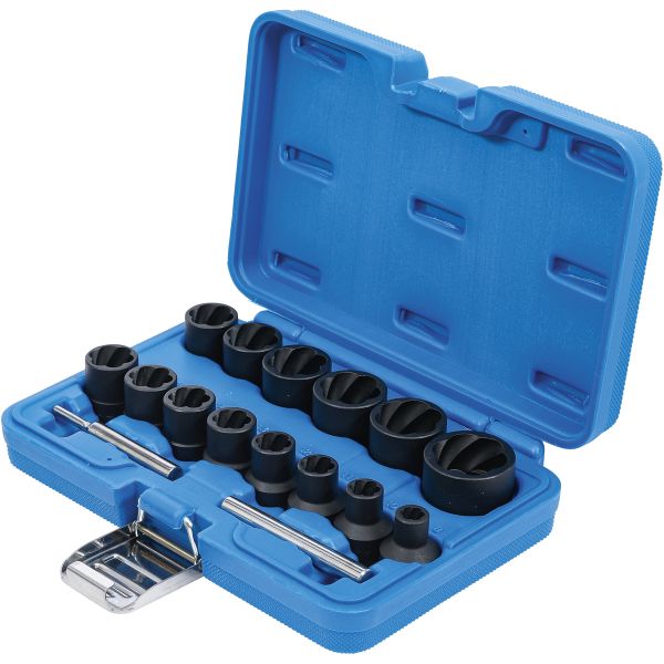 Twist Socket Set (Spiral Profile) / Screw Extractor | 12.5 mm (1/2") Drive | 8 - 27 mm | 16 pcs.