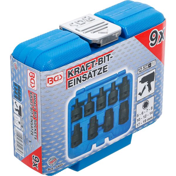 Kraft-Bit-Einsatz-Satz | Antrieb Innenvierkant 12,5 mm (1/2") | Innensechskant 5 - 19 mm | 9-tlg.