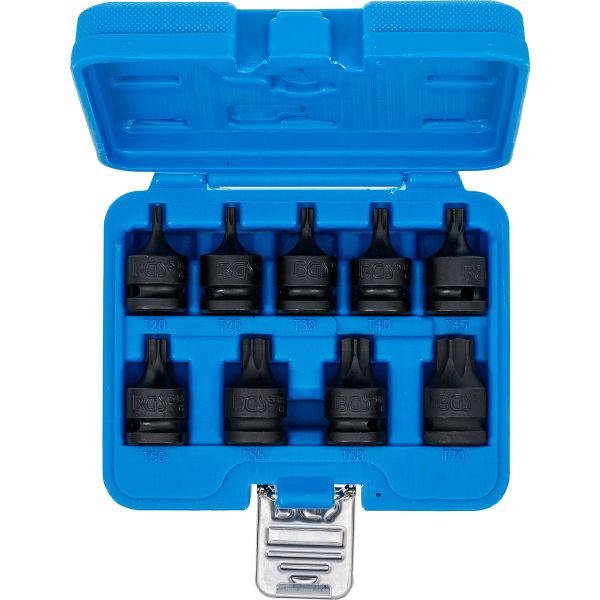 Impact bit Socket Set | 12.5 mm (1/2") Drive | T-Star (for Torx) T20 - T70 | 9 pcs.