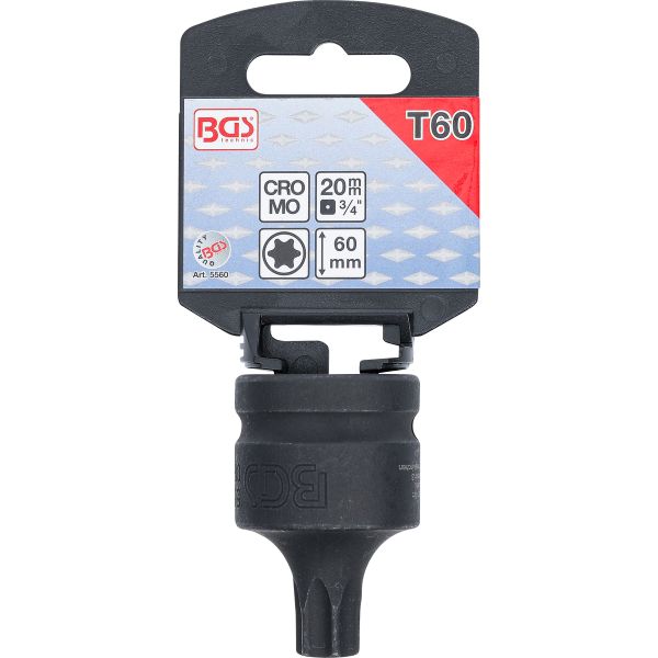Impact Bit Socket | length 60 mm | 20 mm (3/4") Drive | T-Star (for Torx) T60