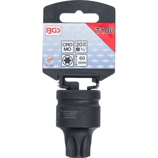 Impact Bit Socket | length 60 mm | 20 mm (3/4") Drive | T-Star (for Torx) T100