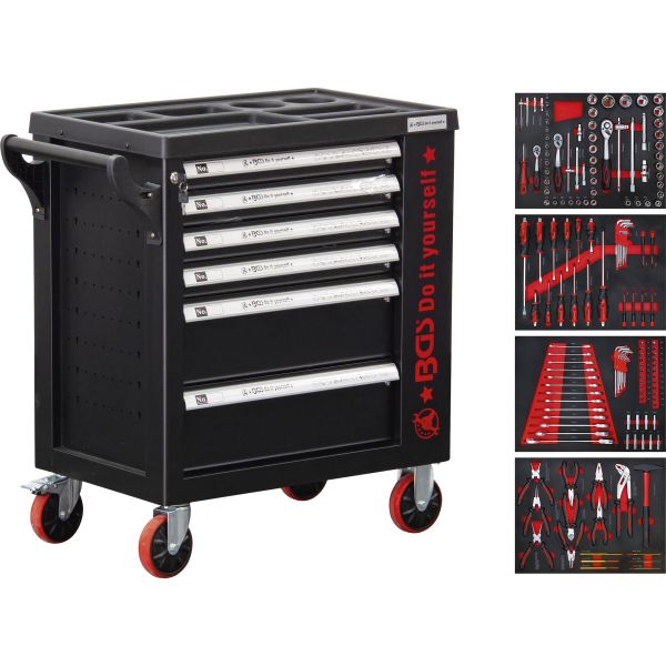 Workshop Trolley | 6 Drawers | 1 Side Door | with 158 Tools