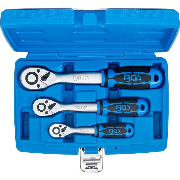 Reversible Ratchet Set | Fine Tooth | 6.3 mm (1/4") - 10 mm (3/8") - 12.5 mm (1/2") | 3 pcs.