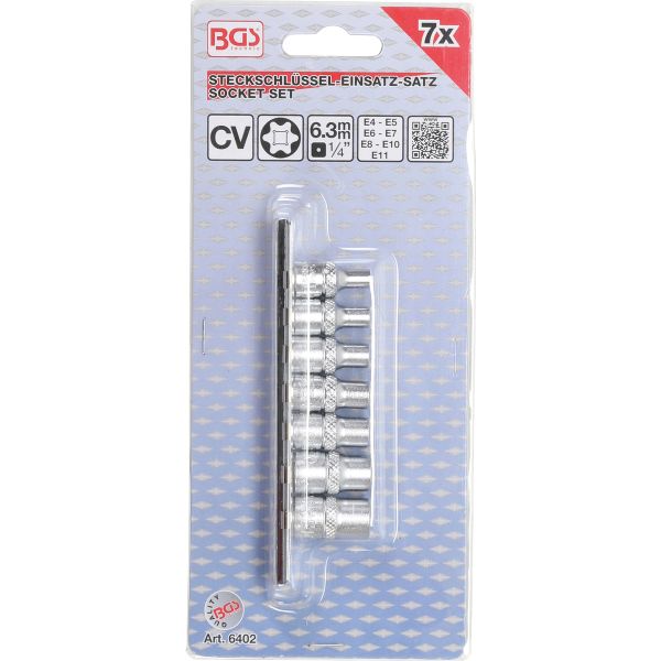 Juego de llaves de vaso E-Torx | 6,3 mm (1/4") | E4 - E11 | 7 piezas