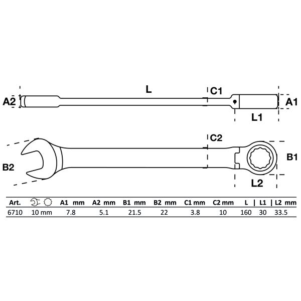 Llave combinada con carraca | ajustable 90° | 10 mm