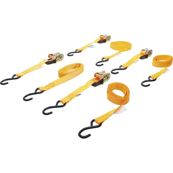 Ratchet Tie Down Strap Set | with solid Hooks | 5 m x 25 mm | 4 pcs.