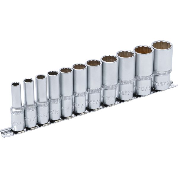 Socket Set, 12-point, deep | 10 mm (3/8") Drive | Inch Sizes | 11 pcs.