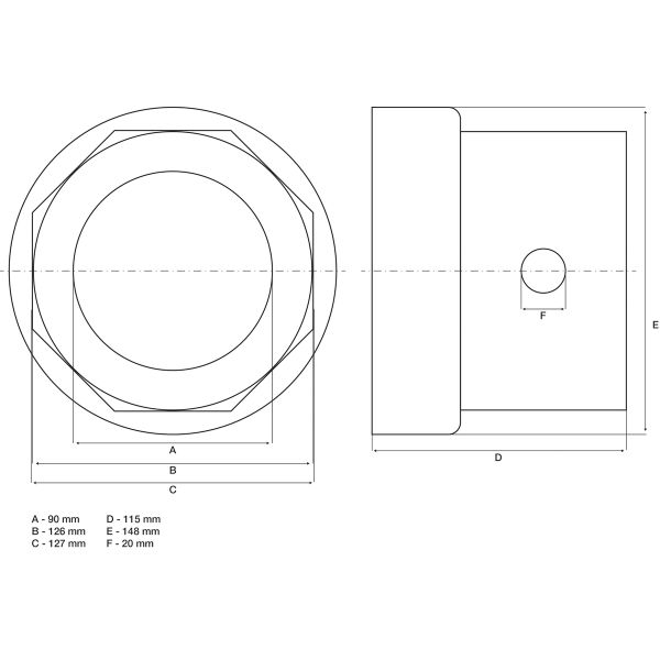 Hub Nut Socket | Octagon | for R.O.R. Trailers | 127 mm