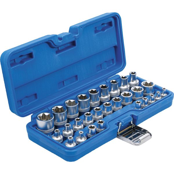 Socket Set, E-Type | 6.3 mm (1/4") / 12.5 mm (1/2") Drive | E4 - E24 | 28 pcs.