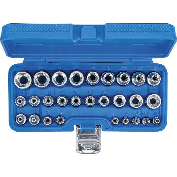 Socket Set, E-Type | 6.3 mm (1/4") / 12.5 mm (1/2") Drive | E4 - E24 | 28 pcs.