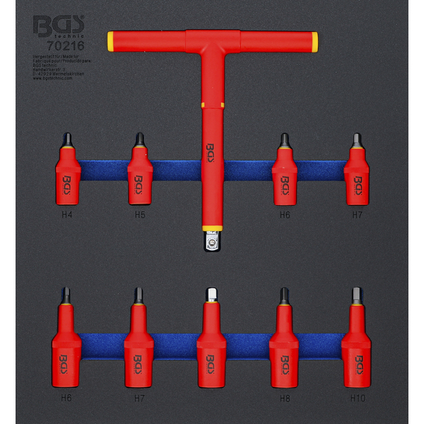 Bandeja para carro 2/3: Juego de puntas de vaso VDE | entrada 10 mm (3/8") / 12,5 mm (1/2") | hexágono interior 4 - 10 mm | 10 piezas