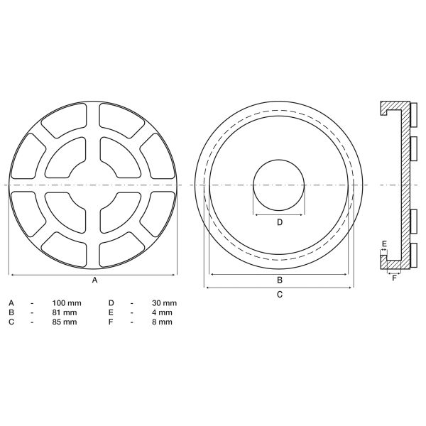 Plato de goma | para plataformas elevadoras | Ø 100 mm