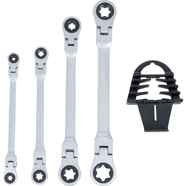 Double Ratchet Ring Spanner Set | adjustable | with E-Type Ring Heads | E6 - E24 | 4 pcs.