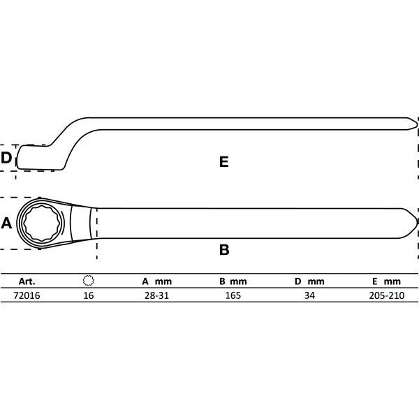 VDE Single End Ring Spanner | deep offset end | 16 mm