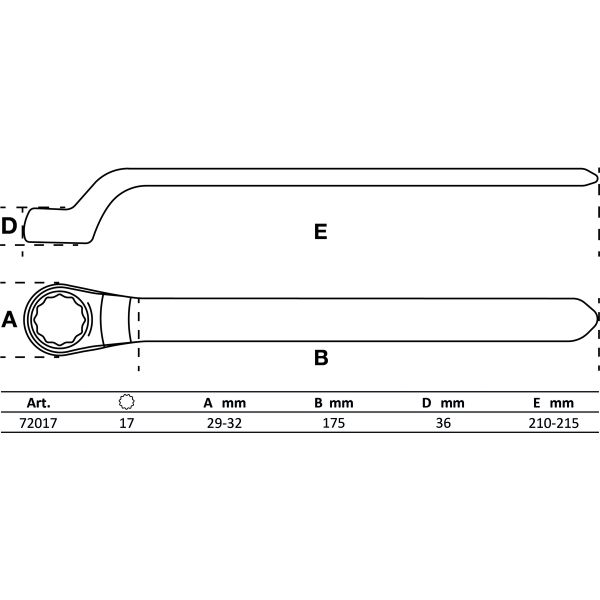 VDE Single End Ring Spanner | deep offset end | 17 mm