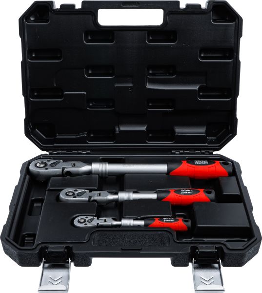 Reversible Ratchet Set | extendable, bendable | 6.3 mm (1/4") - 10 mm (3/8") - 12.5 mm (1/2") | 3 pcs.