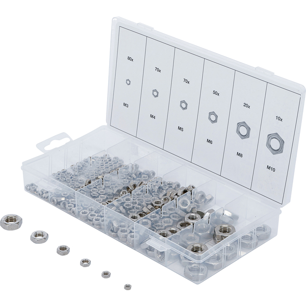 Surtido de tuercas hexagonales | acero inoxidable | 300 piezas