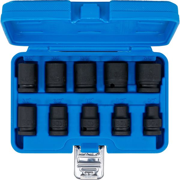 Impact Socket Set, Hexagon | 12.5 mm (1/2") Drive | 3/8 - 15/16" | Inch Sizes | 10 pcs.