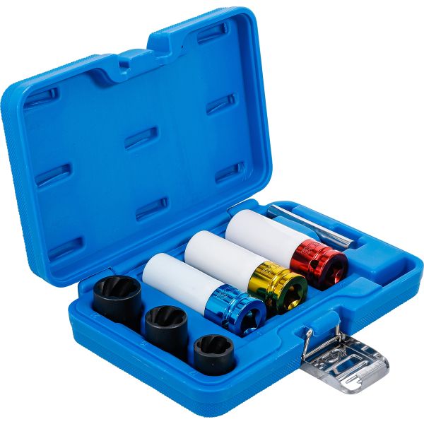 Protective Impact Socket and Twist Socket Set (Spiral Profile) / Screw Extractor | 12.5 mm (1/2") Drive | 17 - 21 mm | 7 pcs.