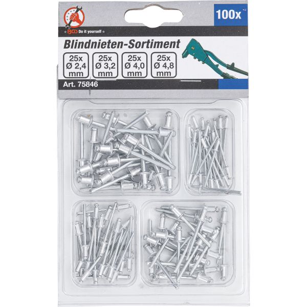 Assortiment de rivets pop | Ø 2,4 - 4,8 mm | 100 pièces