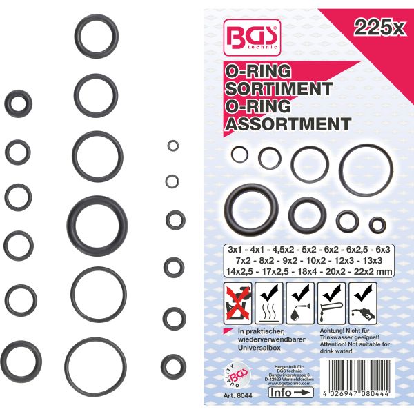 O-Ring Assortment | Ø 3 - 22 mm | 225 pcs.