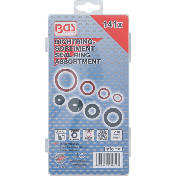 Seal Ring Assortment | Rubber and Fibreglass | 141 pcs.