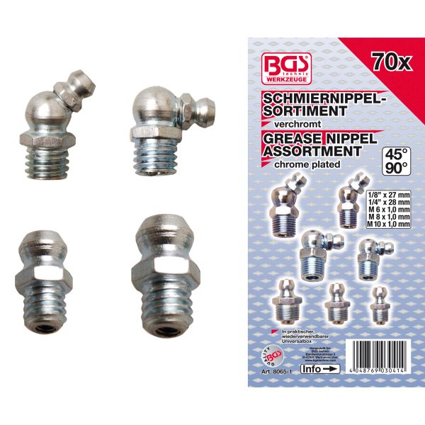 Grease Nipple Assortment | Metric / Inch Sizes | 70 pcs.