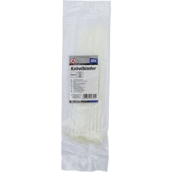 Assortiment de colliers plastique | blanc | 4,8 x 250 mm | 50 pièces