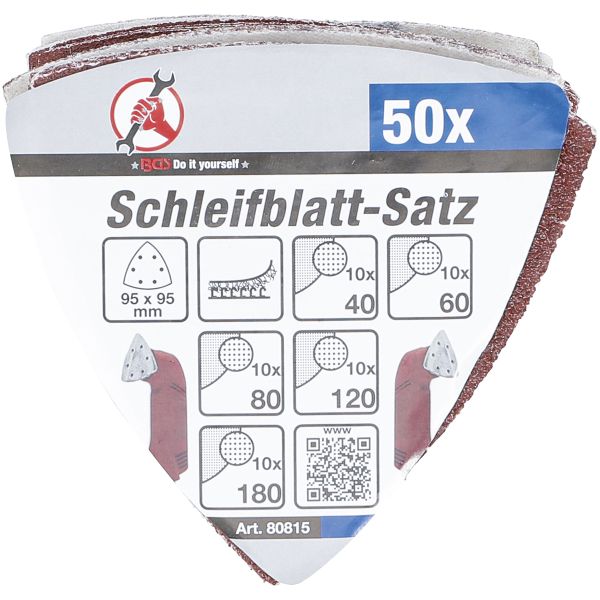 Schleifblatt-Satz für Dreieckschleifer | 95 x 95 mm | K 40 - 180 | 50-tlg.