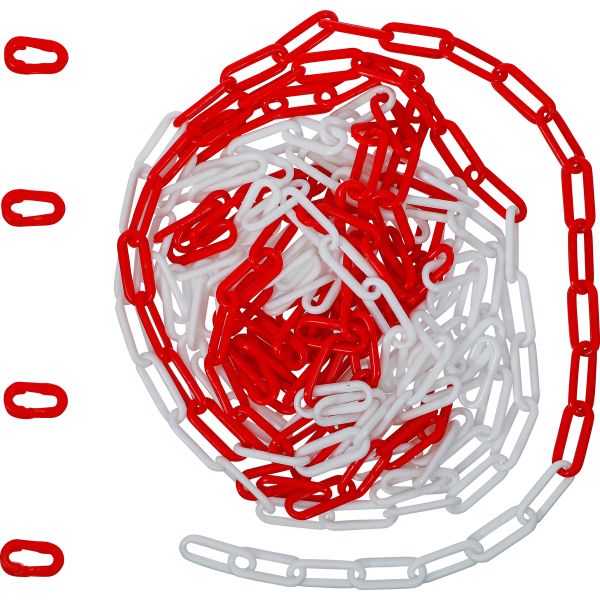 Barrier Chain | red / white | 4 Snap Hooks | Plastic | 7.5 m