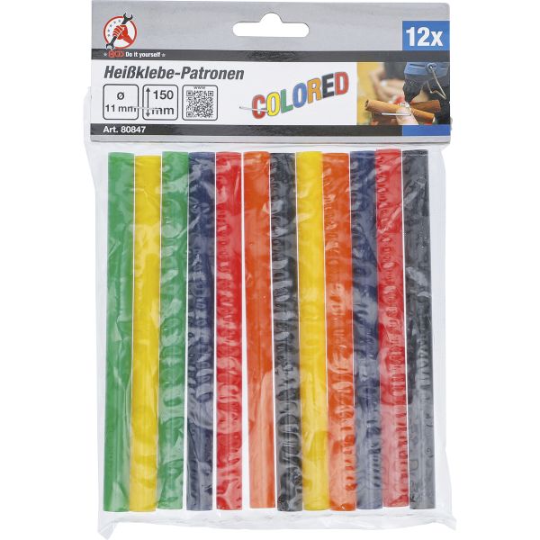 Bâtonnets de colle chaude | multicolores | Ø 11 mm, 150 mm | 12 pièces