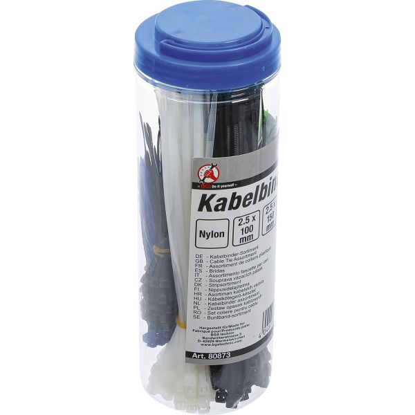 Kabelbinder-Sortiment | farbig | 100 - 150 - 200 mm | 450-tlg.