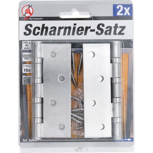 Scharnier-Satz | Edelstahl | 100 x 40 mm | 2-tlg.