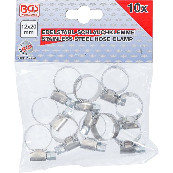 Hose Clamps | Stainless | 12 x 20 mm | 10 pcs.