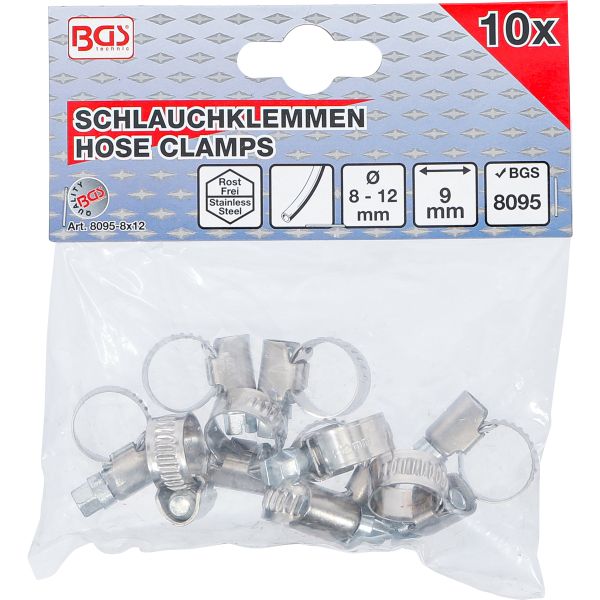 Hose Clamps | Stainless | 8 x 12 mm | 10 pcs.