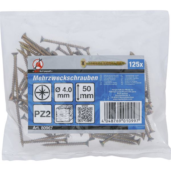 Multi-Purpose Screws | Cross Slot PZ2 | 4.0 x 50 mm | 125 pcs.