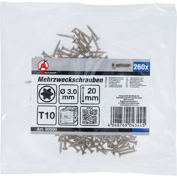 Multi-Purpose Screws | T-Star (for Torx) T10 | 3.0 x 20 mm | 260 pcs.