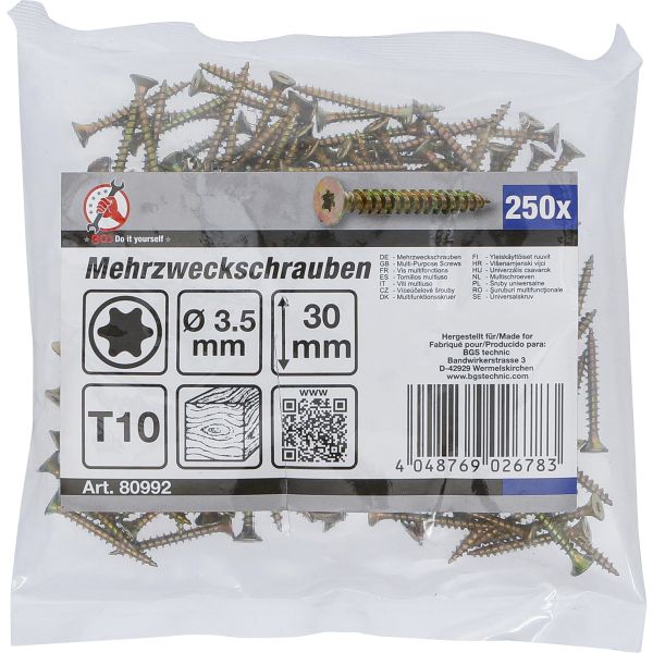 Mehrzweckschrauben | T-Profil (für Torx) T10 | 3,5 x 30 mm | 250 Stück