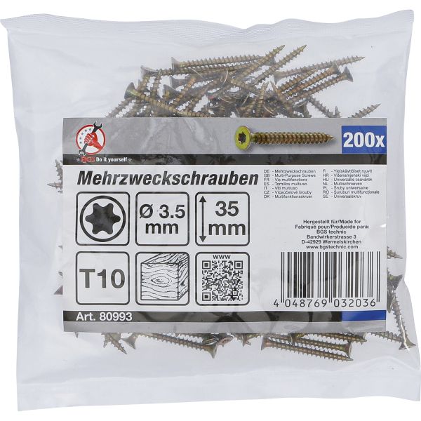 Mehrzweckschrauben | T-Profil (für Torx) T10 | 3,5 x 35 mm | 200 Stück